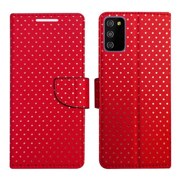 Dhar Flips Red Dot Flip Cover Samsung M02s | Leather Finish | Shock Proof | Magnetic Clouser | Light Weight | Compatible with Samsung M02s Cover | Best Designer Cover For Samsung M02s