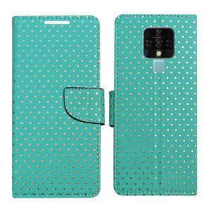 Dhar Flips Aquamarine Dot Flip Cover Tecno Camon 16 | Leather Finish | Shock Proof | Magnetic Clouser | Light Weight | Compatible with Tecno Camon 16 Cover | Best Designer Cover For Tecno Camon 16