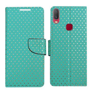 Dhar Flips Aquamarine Dot Flip Cover Vivo Y11 | Leather Finish | Shock Proof | Magnetic Clouser | Light Weight | Compatible with Vivo Y11 Cover | Best Designer Cover For Vivo Y11