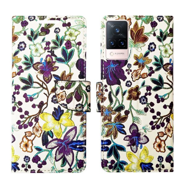 Dhar Flips Purple Pattern Flip Cover Vivo V21 5G | Leather Finish | Shock Proof | Magnetic Clouser | Light Weight | Compatible with Vivo V21 5G Cover | Best Designer Cover For Vivo V21 5G