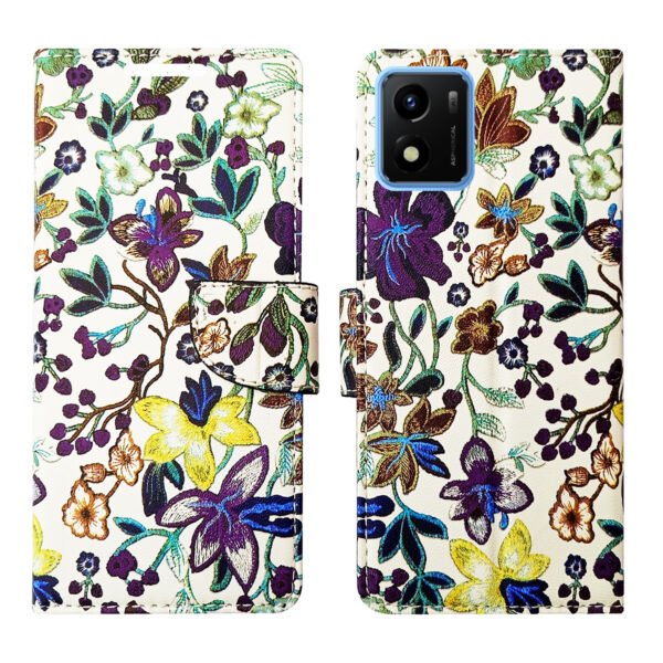 Dhar Flips Purple Pattern Flip Cover Vivo Y01   | Leather Finish | Shock Proof | Magnetic Clouser | Light Weight | Compatible with Vivo Y01  Cover | Best Designer Cover For Vivo Y01