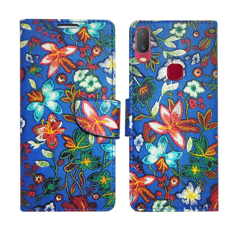 Dhar Flips Blue Pattern Flip Cover Vivo Y11 | Leather Finish | Shock Proof | Magnetic Clouser | Light Weight | Compatible with Vivo Y11 Cover | Best Designer Cover For Vivo Y11