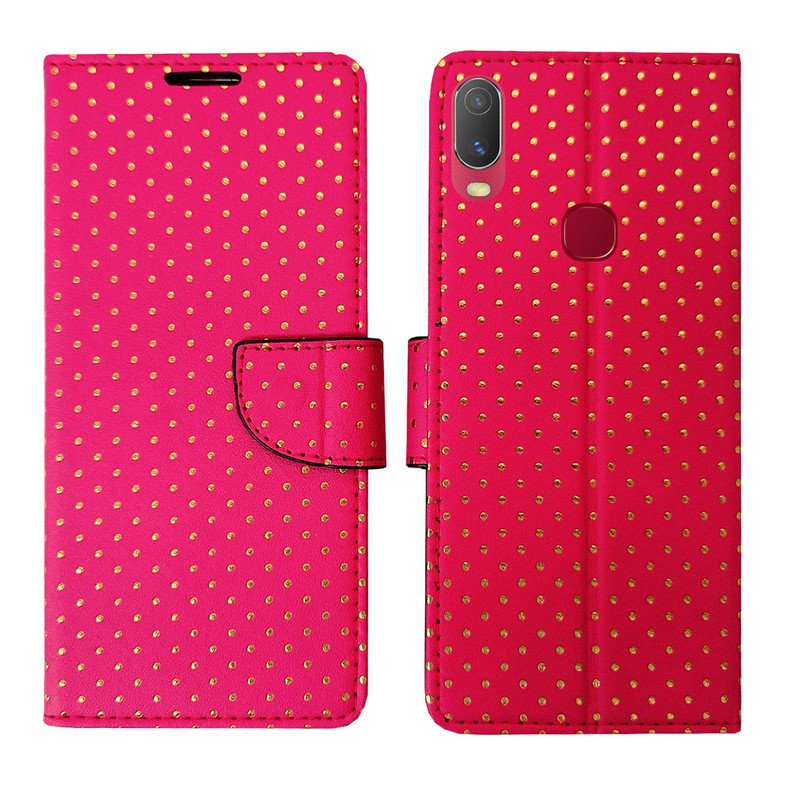 Dhar Flips Pink Dot Flip Cover Vivo Y11 | Leather Finish | Shock Proof | Magnetic Clouser | Light Weight | Compatible with Vivo Y11 Cover | Best Designer Cover For Vivo Y11