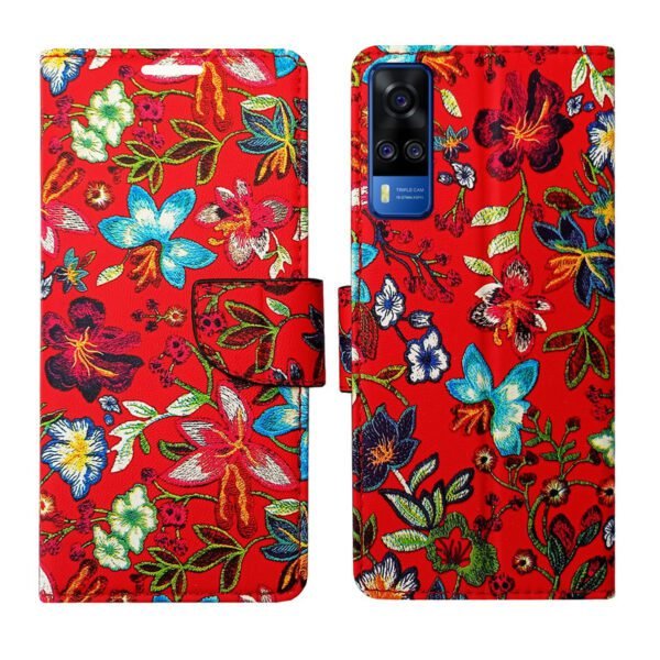 Dhar Flips Red Pattern Flip Cover Vivo Y53s | Leather Finish | Shock Proof | Magnetic Clouser | Light Weight | Compatible with Vivo Y53s Cover | Best Designer Cover For Vivo Y53s