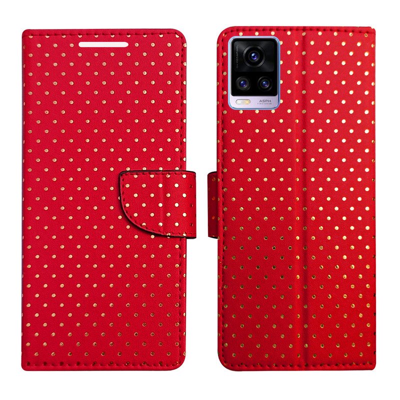 Dhar Flips Red Dot Flip Cover Vivo V20 | Leather Finish | Shock Proof | Magnetic Clouser | Light Weight | Compatible with Vivo V20 Cover | Best Designer Cover For Vivo V20