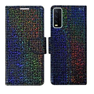 Dhar Flips Glitter Flip Cover Vivo Y12s | Leather Finish | Shock Proof | Magnetic Clouser | Light Weight | Compatible with Vivo Y12s Cover | Best Designer Cover For Vivo Y12s