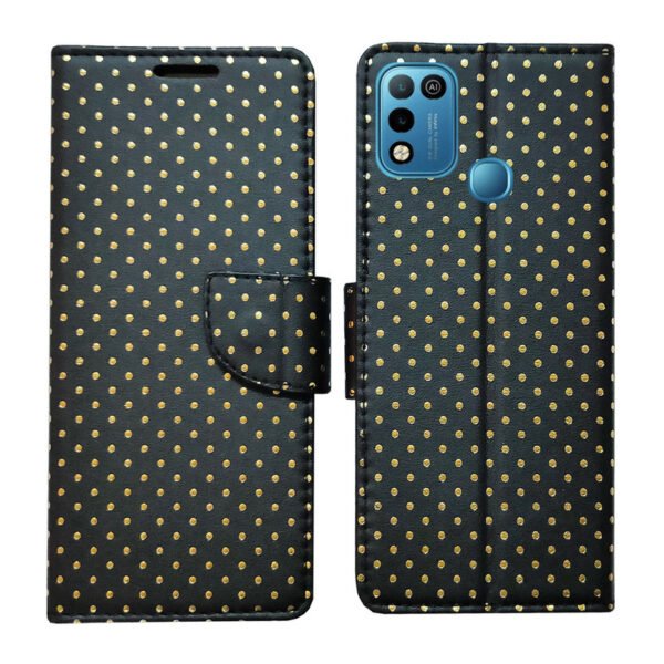 Dhar Flips Black Dot Flip Cover Infinix Hot 10 Play | Leather Finish | Shock Proof | Magnetic Clouser | Light Weight | Compatible with Infinix Hot 10 Play Cover | Best Designer Cover For Infinix Hot 10 Play