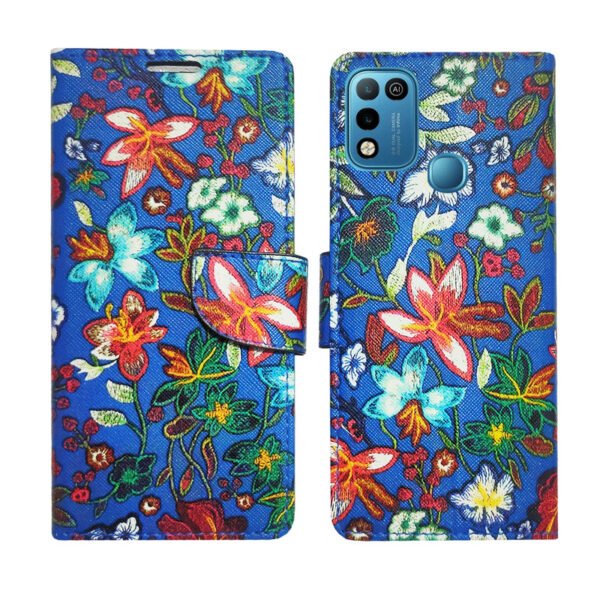 Dhar Flips Blue Pattern Flip Cover Infinix Hot 10 Play | Leather Finish | Shock Proof | Magnetic Clouser | Light Weight | Compatible with Infinix Hot 10 Play Cover | Best Designer Cover For Infinix Hot 10 Play