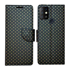 Dhar Flips Black Dot Flip Cover Infinix Hot 10 | Leather Finish | Shock Proof | Magnetic Clouser | Light Weight | Compatible with Infinix Hot 10 Cover | Best Designer Cover For Infinix Hot 10