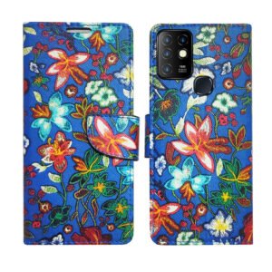 Dhar Flips Blue Pattern Flip Cover Infinix Hot 10 | Leather Finish | Shock Proof | Magnetic Clouser | Light Weight | Compatible with Infinix Hot 10 Cover | Best Designer Cover For Infinix Hot 10