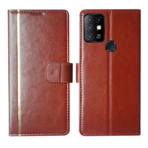 Dhar Flips Brown GP Flip Cover Infinix Hot 10 | Leather Finish | Shock Proof | Magnetic Clouser | Light Weight | Compatible with Infinix Hot 10 Cover | Best Designer Cover For Infinix Hot 10