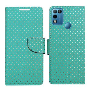Dhar Flips Aquamarine Dot Flip Cover Infinix Hot 10 Play   | Leather Finish | Shock Proof | Magnetic Clouser | Light Weight | Compatible with Infinix Hot 10 Play   Cover | Best Designer Cover For Infinix Hot 10 Play
