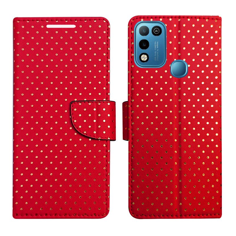 Dhar Flips Red Dot Flip Cover Infinix Hot 10 Play | Leather Finish | Shock Proof | Magnetic Clouser | Light Weight | Compatible with Infinix Hot 10 Play Cover | Best Designer Cover For Infinix Hot 10 Play