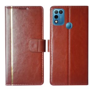 Dhar Flips Brown GP Flip Cover Infinix Hot 10 Play | Leather Finish | Shock Proof | Magnetic Clouser | Light Weight | Compatible with Infinix Hot 10 Play Cover | Best Designer Cover For Infinix Hot 10 Play