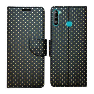 Dhar Flips Black Dot Flip Cover Lava Z6 | Leather Finish | Shock Proof | Magnetic Clouser | Light Weight | Compatible with Lava Z6 Cover | Best Designer Cover For Lava Z6