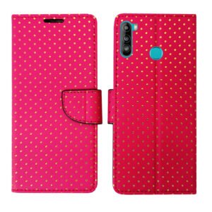 Dhar Flips Pink Dot Flip Cover Lava Z6 | Leather Finish | Shock Proof | Magnetic Clouser | Light Weight | Compatible with Lava Z6 Cover | Best Designer Cover For Lava Z6