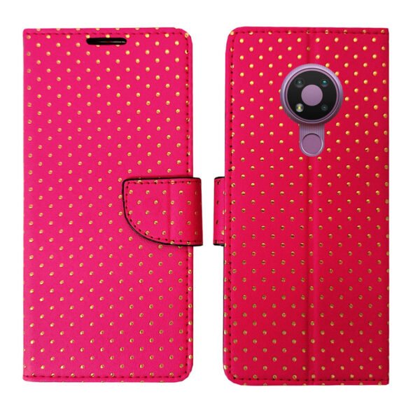 Dhar Flips Pink Dot Flip Cover Nokia 3.4 | Leather Finish | Shock Proof | Magnetic Clouser | Light Weight | Compatible with Nokia 3.4 Cover | Best Designer Cover For Nokia 3.4