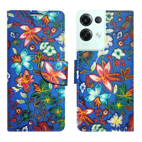 Dhar Flips Blue Pattern Flip Cover Oppo Reno 8 Pro 5G   | Leather Finish | Shock Proof | Magnetic Clouser | Light Weight | Compatible with Oppo Reno 8 Pro 5G  Cover | Best Designer Cover For Oppo Reno 8 Pro 5G