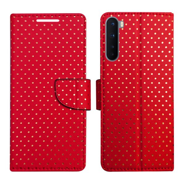 Dhar Flips Red Dot Flip Cover One Plus Nord | Leather Finish | Shock Proof | Magnetic Clouser | Light Weight | Compatible with One Plus Nord Cover | Best Designer Cover For One Plus Nord