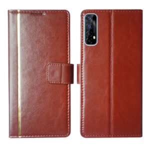 Dhar Flips Brown GP Flip Cover for Realme Narzo 20 Pro | Leather Finish | Shock Proof | Magnetic Clouser Compatible with Realme Narzo 20 Pro