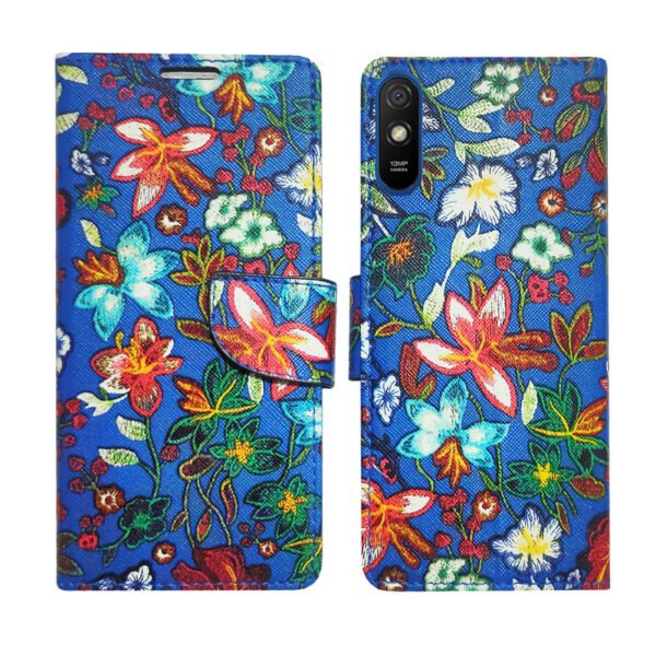 Dhar Flips Blue Pattern Flip Cover Redmi 9i | Leather Finish | Shock Proof | Magnetic Clouser | Light Weight | Compatible with Redmi 9i Cover | Best Designer Cover For Redmi 9i