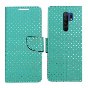 Dhar Flips Aquamarine Dot Flip Cover Poco M2 | Leather Finish | Shock Proof | Magnetic Clouser | Light Weight | Compatible with Poco M2 Cover | Best Designer Cover For Poco M2