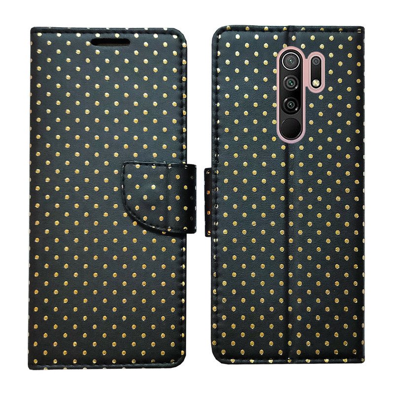 Dhar Flips Black Dot Flip Cover Poco M2 | Leather Finish | Shock Proof | Magnetic Clouser | Light Weight | Compatible with Poco M2 Cover | Best Designer Cover For Poco M2