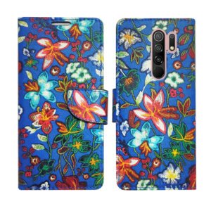 Dhar Flips Blue Pattern Flip Cover Poco M2 | Leather Finish | Shock Proof | Magnetic Clouser | Light Weight | Compatible with Poco M2 Cover | Best Designer Cover For Poco M2