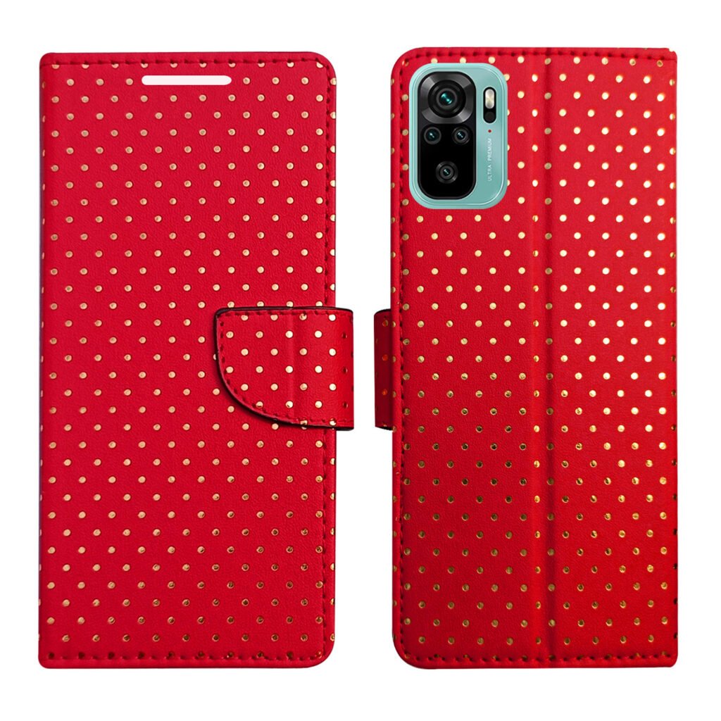 Dhar Flips Red Dot Flip Cover Redmi Note 10s | Leather Finish | Shock Proof | Magnetic Clouser | Light Weight | Compatible with Redmi Note 10s Cover | Best Designer Cover For Redmi Note 10s