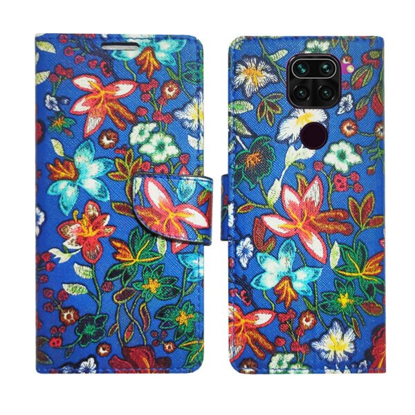 Dhar Flips Blue Pattern Flip Cover Redmi Note 9 | Leather Finish | Shock Proof | Magnetic Clouser | Light Weight | Compatible with Redmi Note 9 Cover | Best Designer Cover For Redmi Note 9