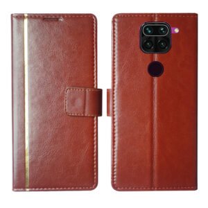 Dhar Flips Brown GP Flip Cover Redmi Note 9 | Leather Finish | Shock Proof | Magnetic Clouser | Light Weight | Compatible with Redmi Note 9 Cover | Best Designer Cover For Redmi Note 9