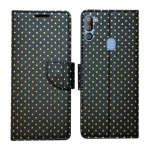 Dhar Flips Black Dot Flip Cover Samsung M21 2021 | Leather Finish | Shock Proof | Magnetic Clouser | Light Weight | Compatible with Samsung M21 2021 Cover | Best Designer Cover For Samsung M21 2021