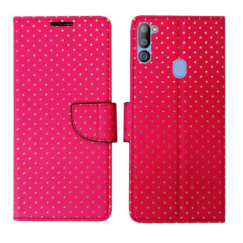 Dhar Flips Pink Dot Flip Cover Samsung M21 2021 | Leather Finish | Shock Proof | Magnetic Clouser | Light Weight | Compatible with Samsung M21 2021 Cover | Best Designer Cover For Samsung M21 2021