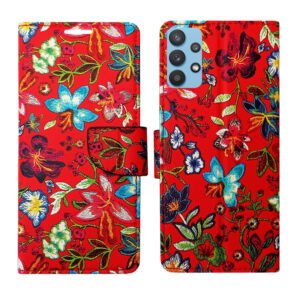 Dhar Flips Red Pattern Flip Cover Samsung M32 5G | Leather Finish | Shock Proof | Magnetic Clouser | Light Weight | Compatible with Samsung M32 5G Cover | Best Designer Cover For Samsung M32 5G