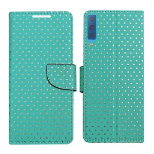 Dhar Flips Aquamarine Dot Flip Cover Samsung A7 2018 | Leather Finish | Shock Proof | Magnetic Clouser | Light Weight | Compatible with Samsung A7 2018 Cover | Best Designer Cover For Samsung A7 2018