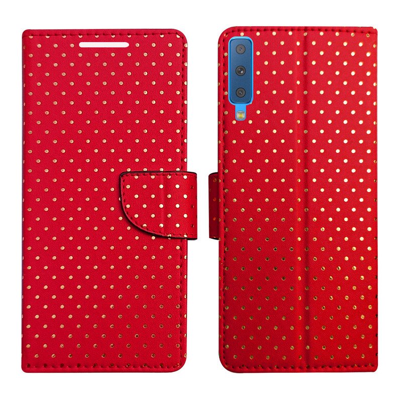 Dhar Flips Red Dot Flip Cover Samsung A7 2018 | Leather Finish | Shock Proof | Magnetic Clouser | Light Weight | Compatible with Samsung A7 2018 Cover | Best Designer Cover For Samsung A7 2018