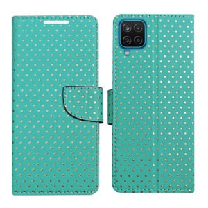Dhar Flips Aquamarine Dot Flip Cover for Samsung F12| Leather Finish | Shock Proof | Magnetic Clouser Compatible with Samsung F12