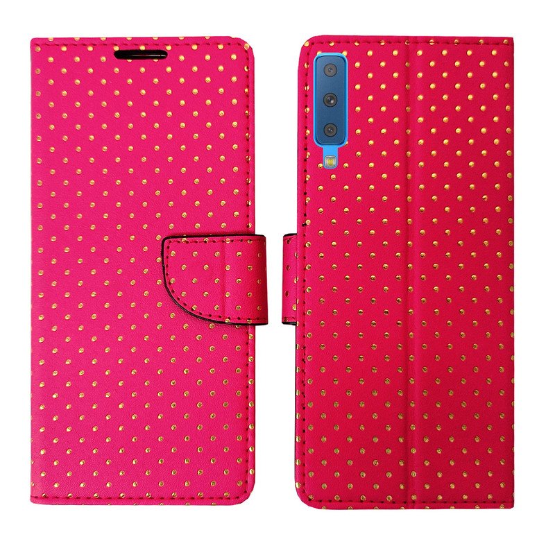 Dhar Flips Pink Dot Flip Cover Samsung A7 2018 | Leather Finish | Shock Proof | Magnetic Clouser | Light Weight | Compatible with Samsung A7 2018 Cover | Best Designer Cover For Samsung A7 2018