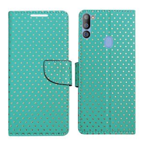 Dhar Flips Aquamarine Dot Flip Cover Samsung M21 2021 | Leather Finish | Shock Proof | Magnetic Clouser | Light Weight | Compatible with Samsung M21 2021 Cover | Best Designer Cover For Samsung M21 2021