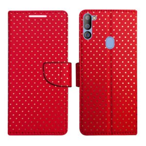 Dhar Flips Red Dot Flip Cover Samsung M21 2021 | Leather Finish | Shock Proof | Magnetic Clouser | Light Weight | Compatible with Samsung M21 2021 Cover | Best Designer Cover For Samsung M21 2021