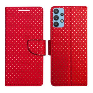 Dhar Flips Red Dot Flip Cover Samsung M32 5G | Leather Finish | Shock Proof | Magnetic Clouser | Light Weight | Compatible with Samsung M32 5G Cover | Best Designer Cover For Samsung M32 5G