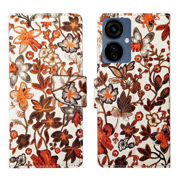Dhar Flips Orange Pattern Flip Cover Tecno Camon 19 Neo   | Leather Finish | Shock Proof | Magnetic Clouser | Light Weight | Compatible with Tecno Camon 19 Neo  Cover | Best Designer Cover For Tecno Camon 19 Neo