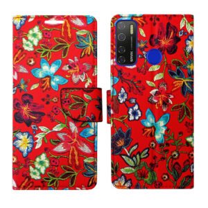 Dhar Flips Red Pattern Flip Cover Tecno Spark 5 Pro | Leather Finish | Shock Proof | Magnetic Clouser | Light Weight | Compatible with Tecno Spark 5 Pro Cover | Best Designer Cover For Tecno Spark 5 Pro