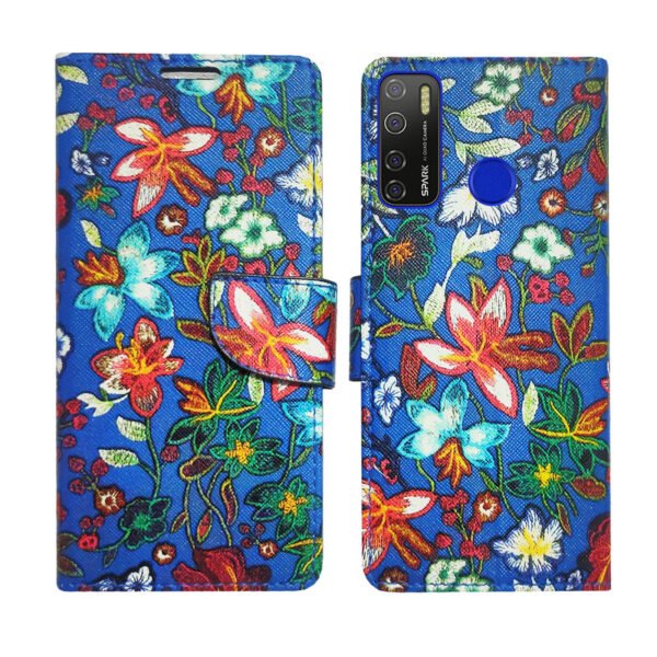 Dhar Flips Blue Pattern Flip Cover Tecno Spark 5 Pro | Leather Finish | Shock Proof | Magnetic Clouser | Light Weight | Compatible with Tecno Spark 5 Pro Cover | Best Designer Cover For Tecno Spark 5 Pro