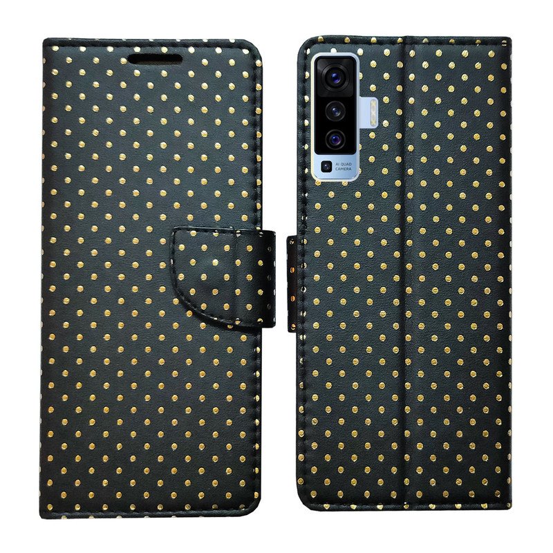 Dhar Flips Black Dot Flip Cover Vivo X50 | Leather Finish | Shock Proof | Magnetic Clouser | Light Weight | Compatible with Vivo X50 Cover | Best Designer Cover For Vivo X50