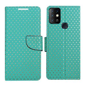 Dhar Flips Aquamarine Dot Flip Cover Infinix Hot 10   | Leather Finish | Shock Proof | Magnetic Clouser | Light Weight | Compatible with Infinix Hot 10  Cover | Best Designer Cover For Infinix Hot 10