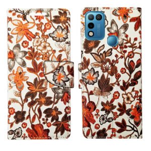 Dhar Flips Orange Pattern Flip Cover Infinix Hot 10 Play | Leather Finish | Shock Proof | Magnetic Clouser | Light Weight | Compatible with Infinix Hot 10 Play Cover | Best Designer Cover For Infinix Hot 10 Play