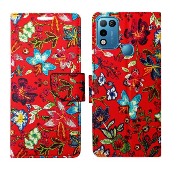 Dhar Flips Red Pattern Flip Cover Infinix Hot 10 Play | Leather Finish | Shock Proof | Magnetic Clouser | Light Weight | Compatible with Infinix Hot 10 Play Cover | Best Designer Cover For Infinix Hot 10 Play