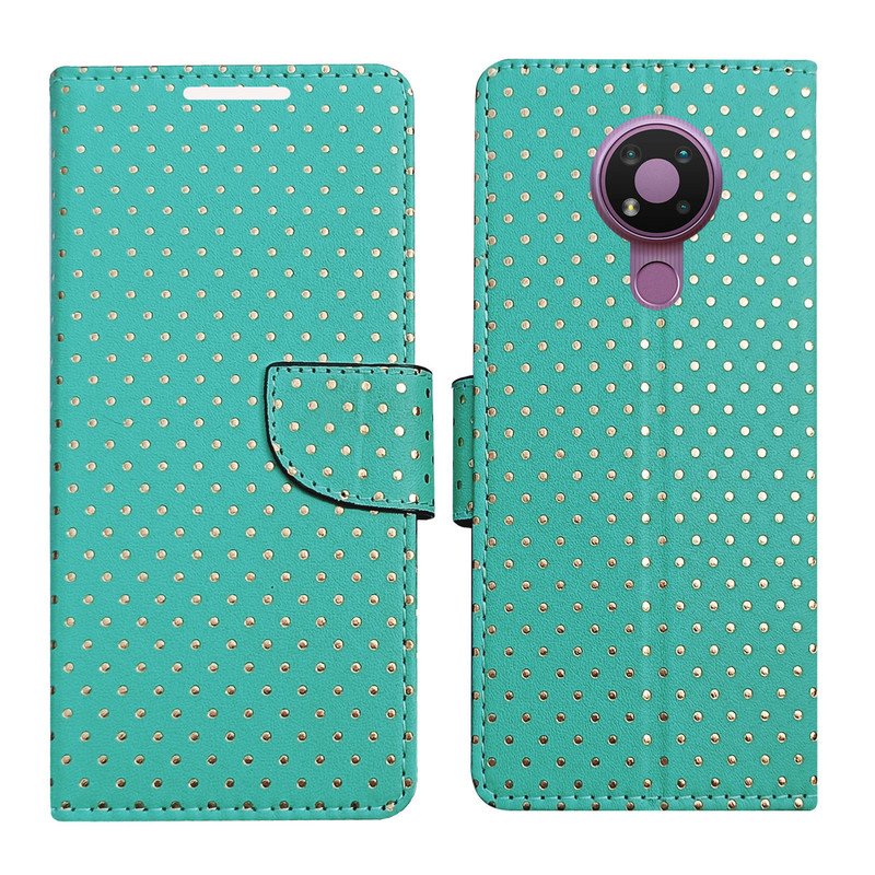 Dhar Flips Aquamarine Dot Flip Cover Nokia 3.4 | Leather Finish | Shock Proof | Magnetic Clouser | Light Weight | Compatible with Nokia 3.4 Cover | Best Designer Cover For Nokia 3.4