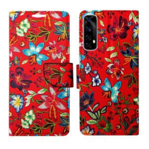 Dhar Flips Red Pattern Flip Coverfor Realme Narzo 20 Pro | Leather Finish | Shock Proof | Magnetic Clouser Compatible with Realme Narzo 20 Pro